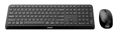 PHILIPS WIRELESS KEYBOARD-MOUSE COMBO, 2.4 GHz WIRELESS AND BLUETOOTH, SILENT DESIGN, MULTIMEDIA SHORTCUTS, 110 KEYS, 1600 DPI, BLACK 